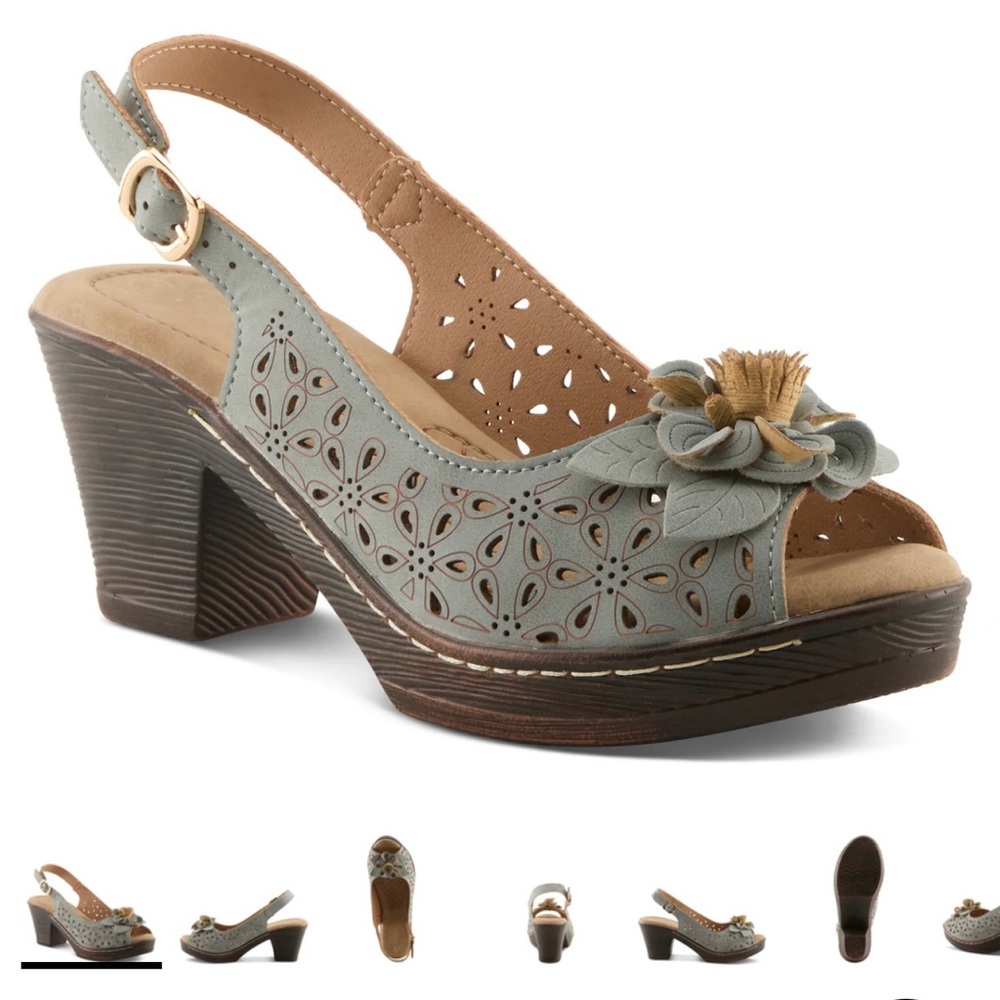 Patrizia by Spring step doriday blue flower sling back‎ sandals size 41 (9.5-10)